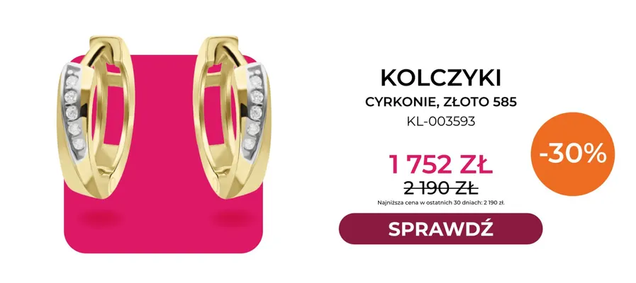 Kolczyki cyrkonie złoto 585 KL-003593 Briju promocja w Briju