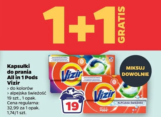 Kapsułki do prania All in 1 Pods Vizir alpejska świeżość promocja w Netto