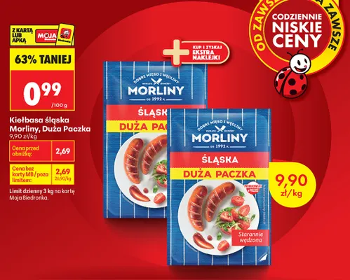 Kiełbasa śląska Morliny Duża Paczka promocja w Biedronka