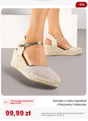 Sandały w stylu espadryli z plecionką i siateczką Renee promocja w Renee