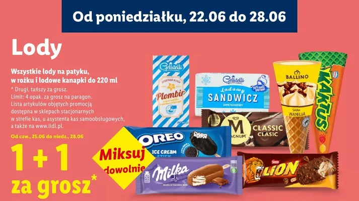 Lody na potyku, w rożku, lodowe kanapki promocja w Lidl