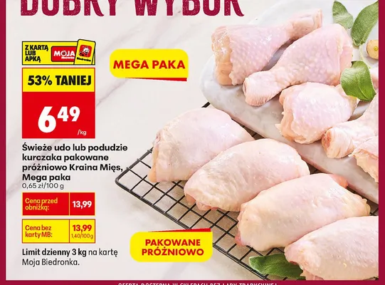 Świeże udo lub podudzie kurczaka pakowane próżniowo Mega paka promocja w Biedronka
