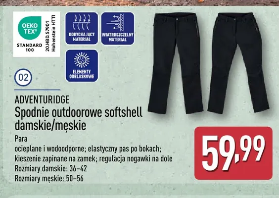 Spodnie outdoorowe softshell męskie Adventuridge promocja w Aldi