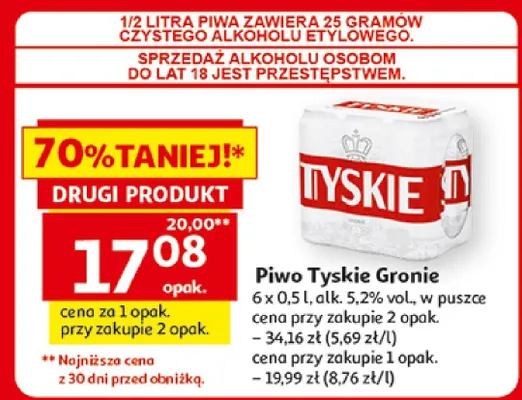 Piwo Tyskie Gronie w puszce promocja w Auchan