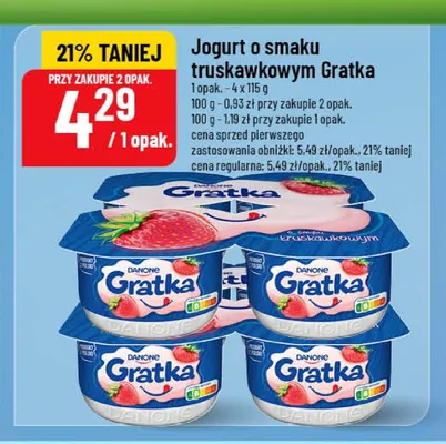 Jogurt o smaku truskawkowym Danone Gratka 4-pak promocja w POLOmarket