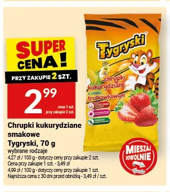 Chrupki kukurydziane smakowe o smaku truskawkowym Tygryski promocja w Twój Market