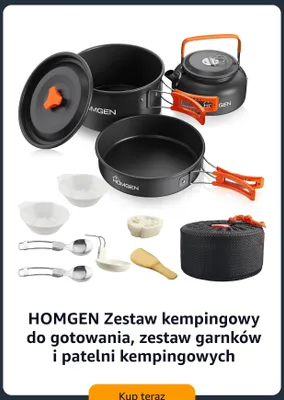 Zestaw kempingowy do gotowania HOMGEN promocja w Amazon