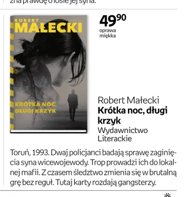 Książka Krótka noc, długi krzyk Robert Małecki promocja w Empik