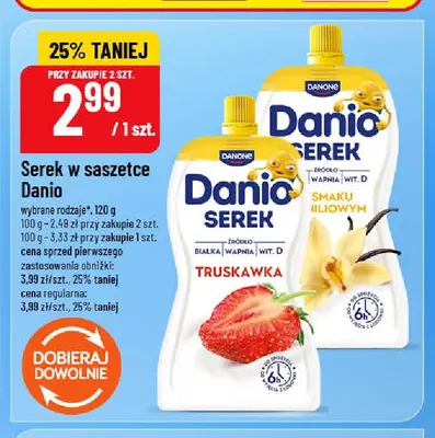 Serek w saszetce Danio o smaku waniliowym promocja w POLOmarket
