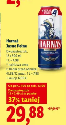 Piwo Harnaś Jasne Pełne 12-pak 500ml promocja w Lidl