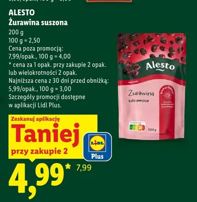 Żurawina suszona Alesto promocja w Lidl