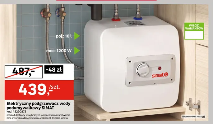 Elektryczny podgrzewacz wody podumywalkowy Simat promocja w Leroy Merlin