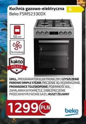 Kuchnia gazowo-elektryczna Beko FSM52330DX promocja w kakto.pl