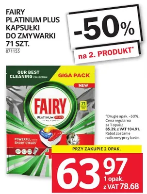 Kapsułki do zmywarki Fairy Platinum Plus 71 szt promocja w Selgros