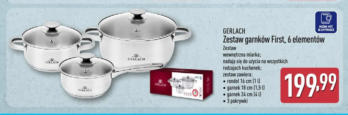 Zestaw garnków First 6 elementów Gerlach promocja w Aldi