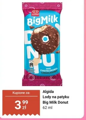 Lody na patyku Algida Big Milk Donut promocja w Dino