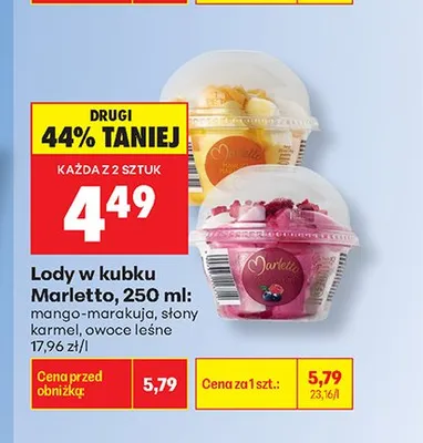 Lody w kubku Marletto słony karmel promocja w Biedronka