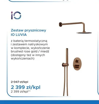 Zestaw prysznicowy IO Luvia Brushed Rose Gold promocja w Blu Salony Łazienek