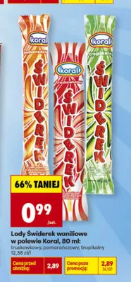 Lody Świderek waniliowe w polewie truskawkowej promocja w Biedronka