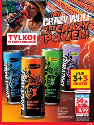 Napój energetyzujący o smaku czarnej porzeczki Crazy Wolf promocja w Kaufland