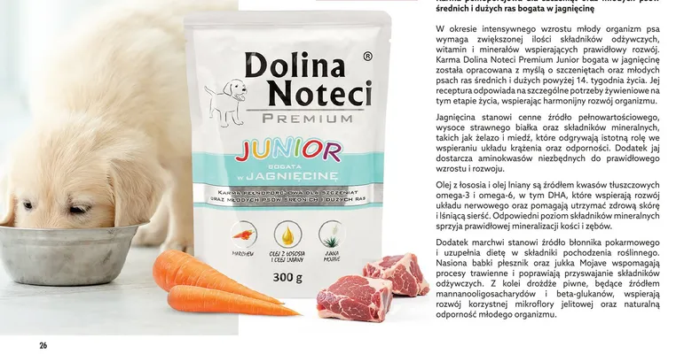 Karma w saszetce dla młodych psów Dolina Noteci Premium Junior jagnięcina promocja w Biedronka