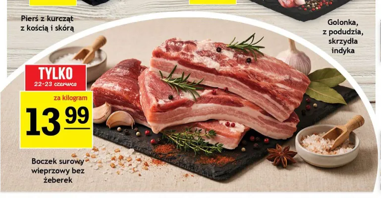 Boczek surowy wieprzowy bez żeberek promocja w Gram Market