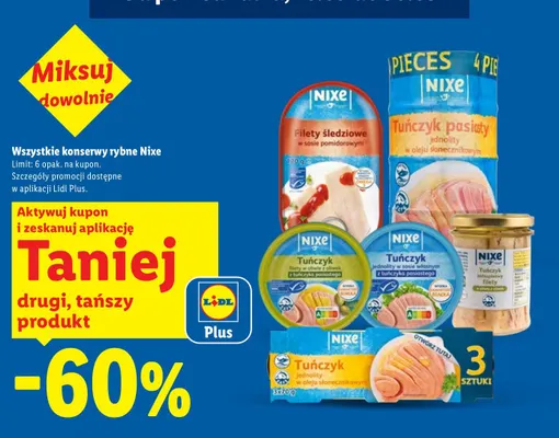Tuńczyk pasiasty jednolity w oleju słonecznikowym 4-pak Nixe promocja w Lidl