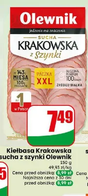 Kiełbasa krakowska sucha z szynki Olewnik promocja w Dino