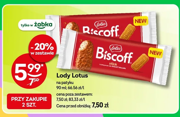 Lody Lotus na patyku promocja w Żabka