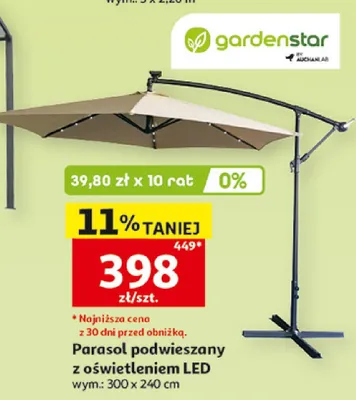 Parasol podwieszany z oświetleniem LED 300x240cm promocja w Auchan