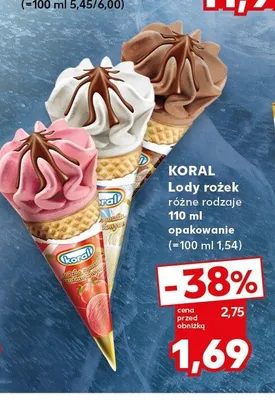 Lody rożek truskawkowy Koral promocja w Kaufland