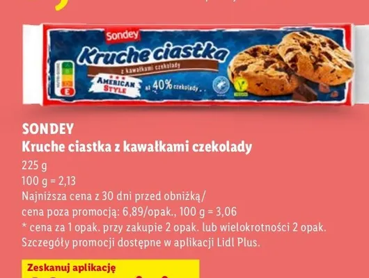 Kruche ciastka z kawałkami czekolady Sondey promocja w Lidl