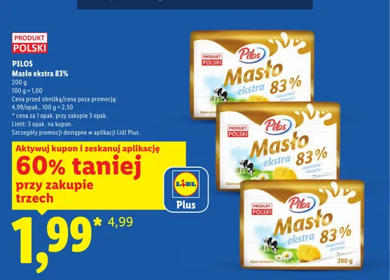 Masło ekstra 83% Pilos promocja w Lidl
