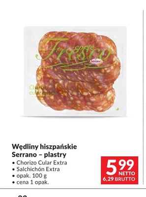 Wędliny hiszpańskie Chorizo Cular Extra Serrano plastry promocja w Makro