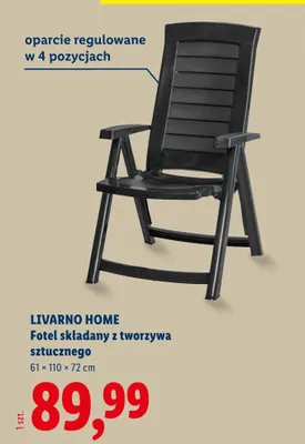 Fotel składany z tworzywa sztucznego Livarno Home 61x110x72cm promocja w Lidl