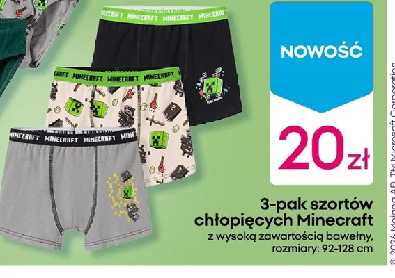 Szorty chłopięce Minecraft 3-pak promocja w Pepco