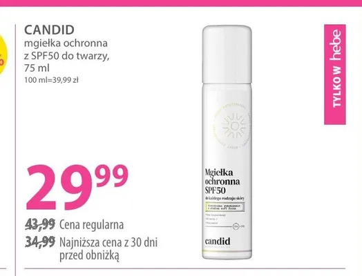 Mgiełka ochronna z SPF50 do twarzy Candid promocja w Hebe