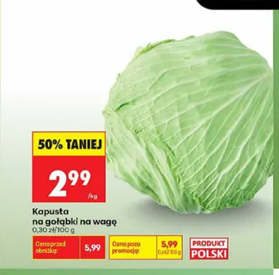 Kapusta na gołąbki na wagę promocja w Biedronka