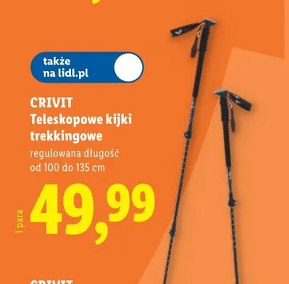 Teleskopowe kijki trekkingowe CRIVIT 100-135cm promocja w Lidl