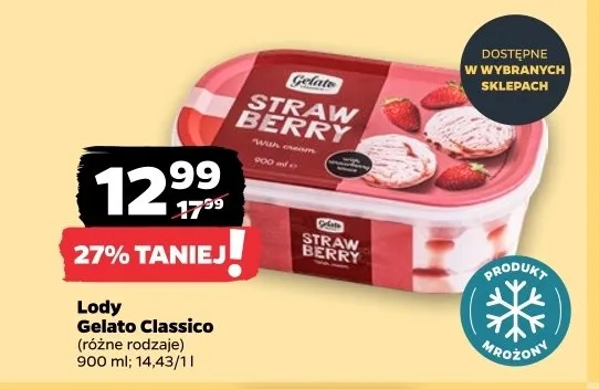 Lody truskawkowe Gelato Classico promocja w Netto