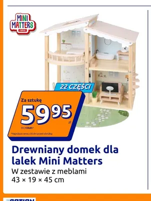 Drewniany domek dla lalek z meblami Mini Matters promocja w Action