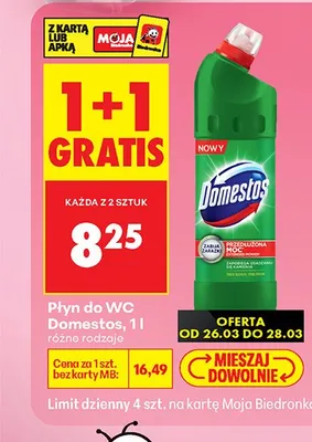 Płyn do WC Domestos 1+1 GRATIS promocja w Biedronka