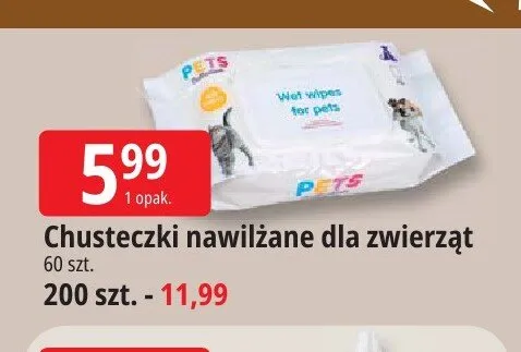 Chusteczki nawilżane dla zwierząt Pets promocja w Leclerc