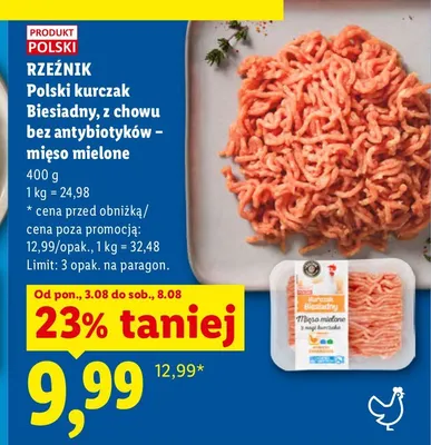Polski kurczak Biesiadny z chowu bez antybiotyków - mięso mielone Rzeźnik promocja w Lidl