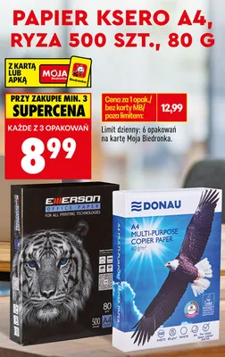 Papier ksero A4 Donau 80 g promocja w Biedronka