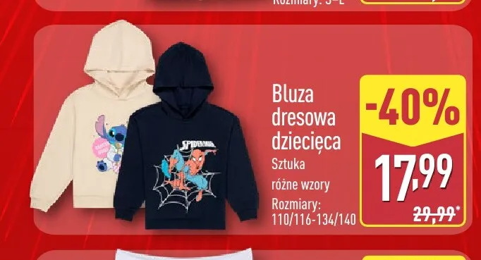 Bluza dresowa dziecięca promocja w Aldi