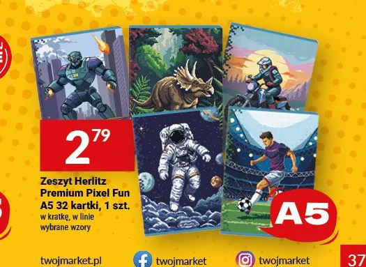 Zeszyt Herlitz Premium Pixel Fun A5 32 kartki promocja w Twój Market