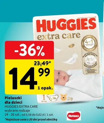 Pieluchy dla dzieci Extra Care wybrane rodzaje 24-26 szt. promocja w Intermarche