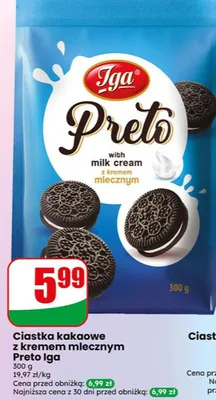 Ciastka kakaowe z kremem mlecznym Preto Iga promocja w Dino