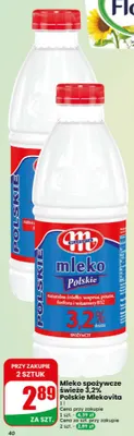Mleko spożywcze świeże Polskie Mlekovita 3,2% promocja w Dino